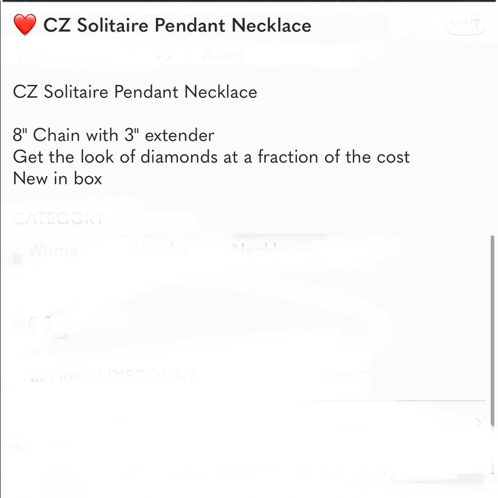 CZ Solitaire Pendant Necklace - Picture 4 of 4